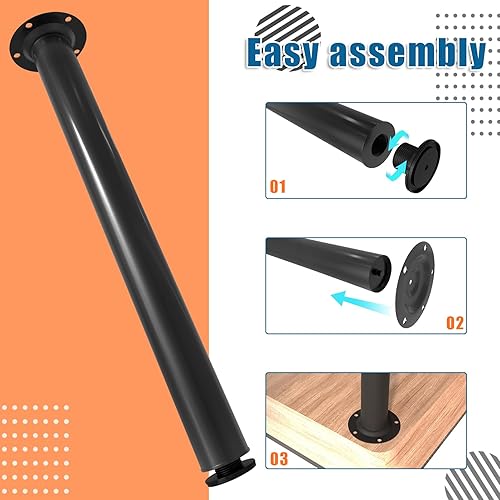 Miniatura 4 de Patas de mesa de 28 pulgadas, patas cilíndricas para mesa, juego de 4 patas de escritorio de metal con patas ajustables, patas resistentes
