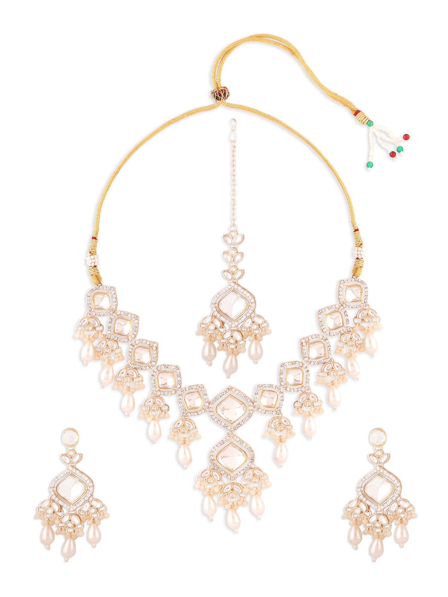 ZAVERI PEARLS Gold Tone Stones Beads Embellished Necklace Earring & Maangtikka Set For Women-ZPFK17307 (B0CTF763LQ) Amazon Price History, Amazon Price Tracker