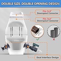 Vista 3 de Sistema de recolección de agua de lluvia, desviador de lluvia para bajantes estándar de 2 x 3 pulgadas y 3 x 4 pulgadas, con espiga de PVC 34