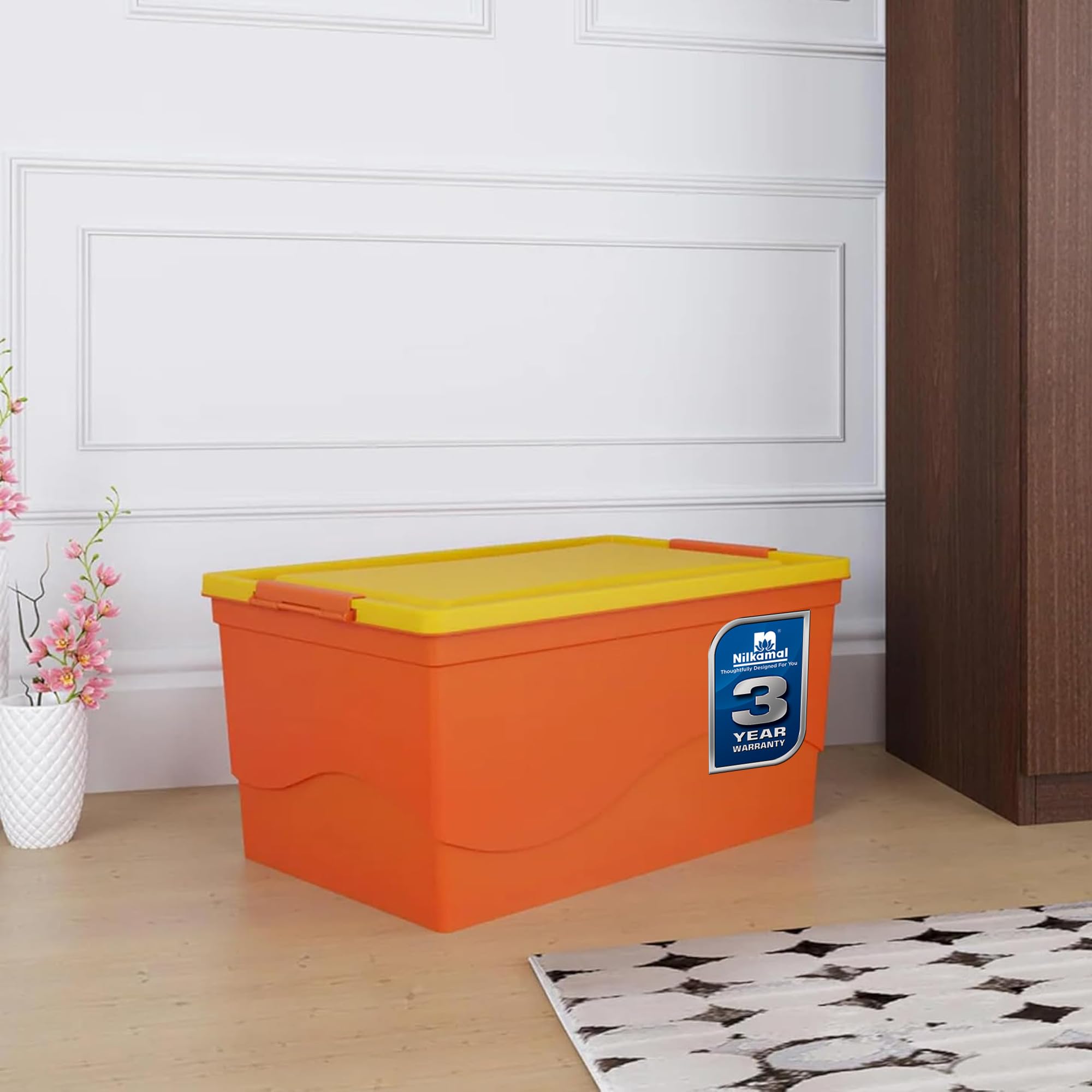 Nilkamal 50 Litre Multipurpose Storage Box with Lid and Handles for Clothes, Toys, Household Items, Kitchen, and Stationery | Rollers for easy movement (3-Year Warranty)