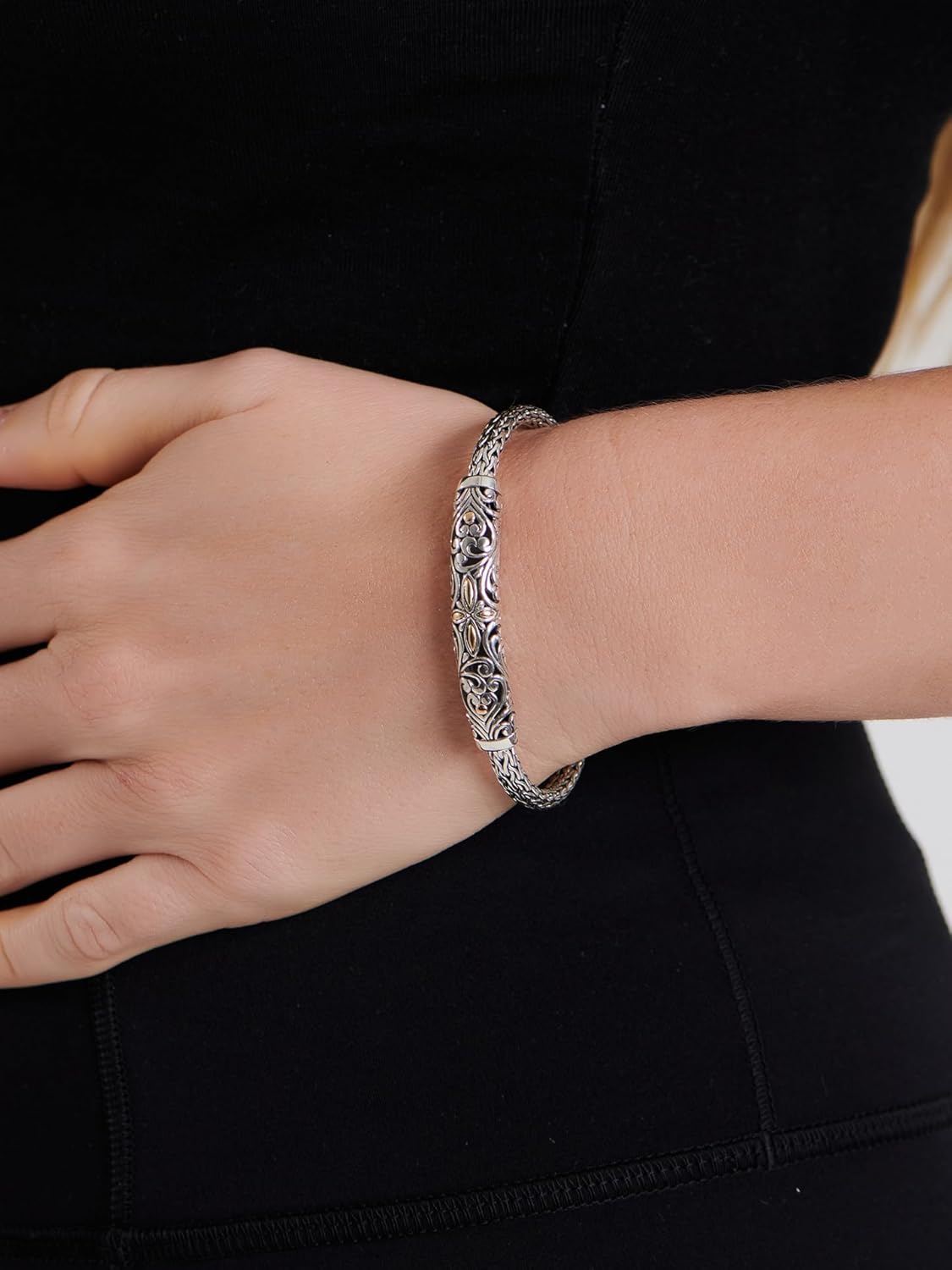 DEVATA Sterling Silver 925 Bali with Dragon Bone Tulang Naga/Borobudur/Wheat Paddy Chain Bracelet - Image 3