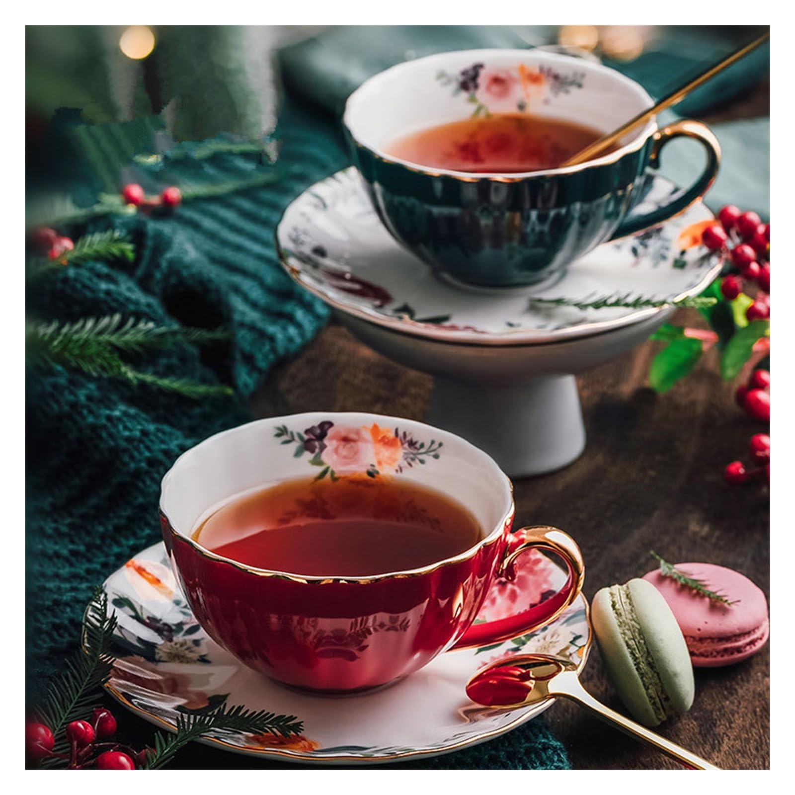 Juego de Taza y Plato de Café Juego de Tazas y platillos de café de cerámica, Tazas de té con Flores, Regalo de Boda, Regalo de acompañamiento(1pc Pink)