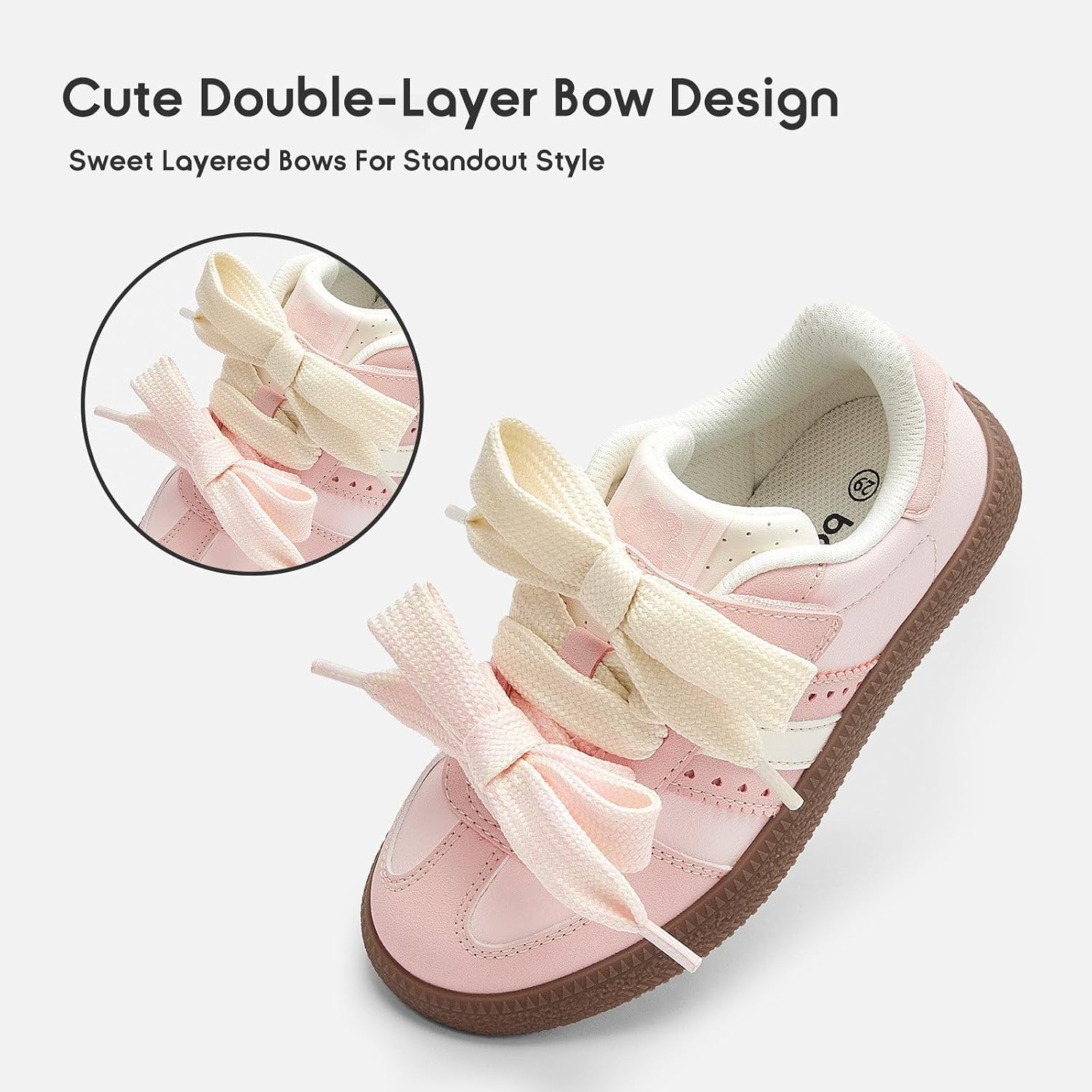 Balabala Girls Bow Sneakers Fashion Non-Slip Casual Shoes for Kids
