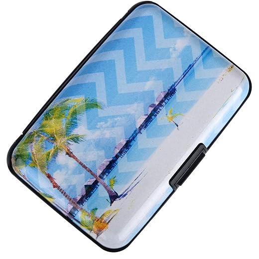 Mini Aluminum Cards Wallet RFID Credit Card Holder RFID Credit Card Case Bussiness Card Case Metal ID Case for Men Women-White Sand Beach