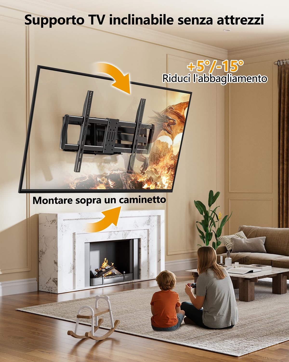 Supporto TV Parete Braccio Lungo da 1090mm per Schermi LCD/LED/OLED da 42-110 Pollici, Staffa TV Girevole Inclinabile Orientabile, Braccio TVs Max VESA 900x600mm fino a 80kg