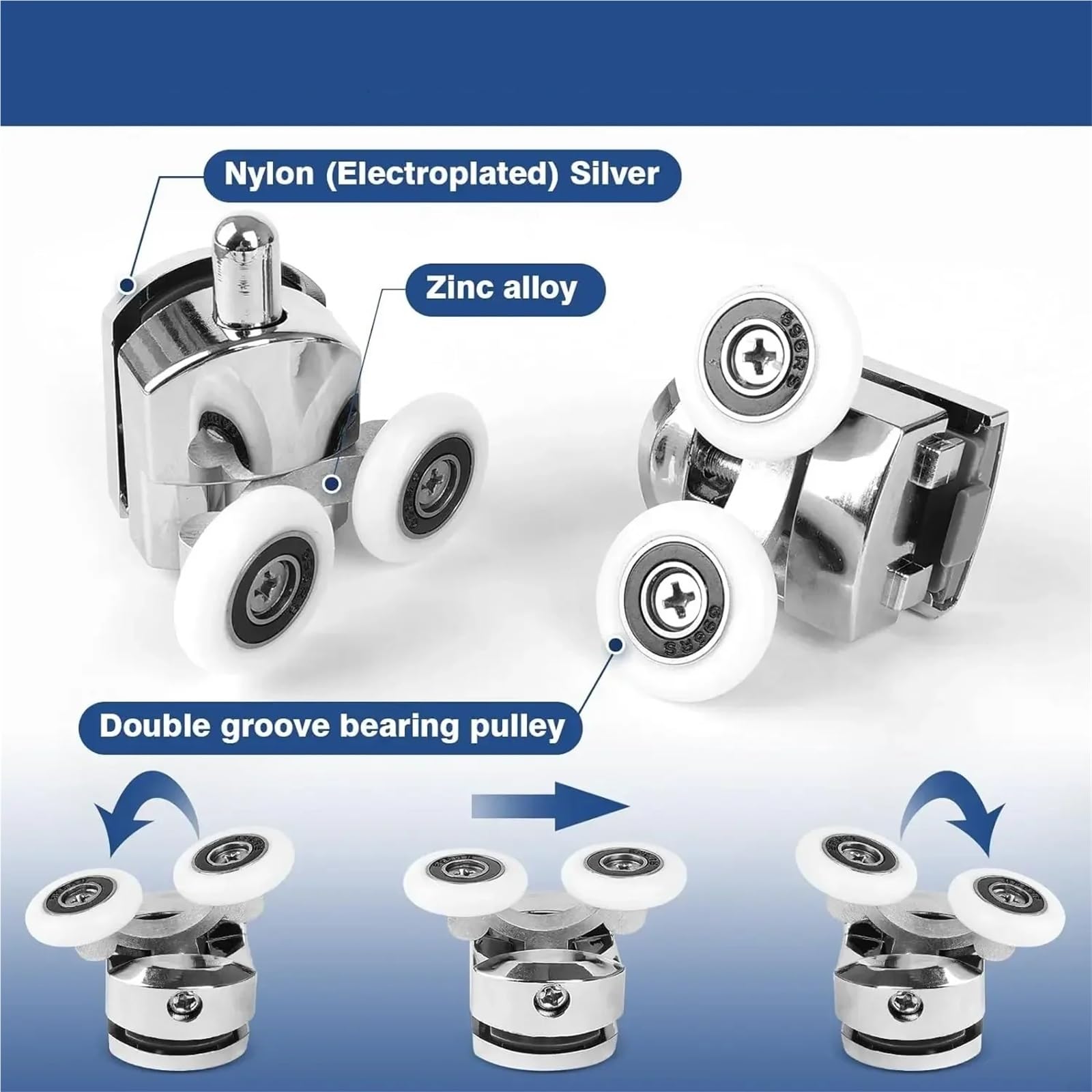 4/8/10 Stück Badezimmertürzubehör 23 mm Duschtürrollen Zinklegierung Gebogene Duschrollen mit Antikollisionsblock Für Schiebetüren(Silver-10pcs)
