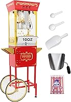 PopBria 10oz Popcorn Machine with Cart - Vintage Movie Theater Popper, Warming Deck, 850W for Home Parties (Red Gold)