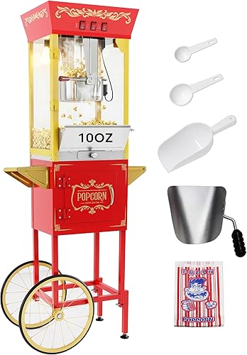 Miniatura 14 de Máquina comercial de palomitas de maíz con carro, auténtica máquina para hacer palomitas de maíz de 16 onzas con plataforma de calentamiento, Negro