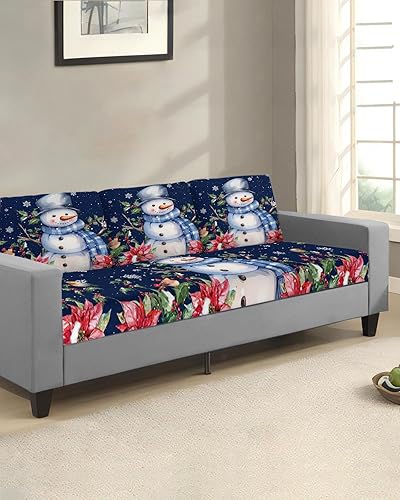 Miniatura 2 de Fundas de cojín para sofá de Navidad, lavables, diseño de muñeco de nieve azul, copos de nieve, removibles, elásticas, para sofá en forma de L y T,