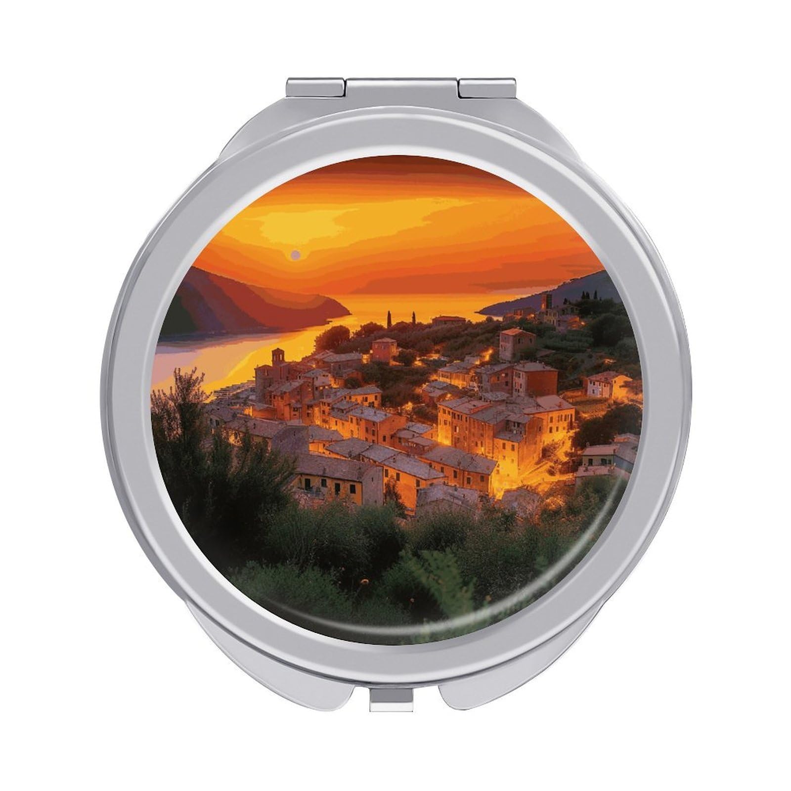 Fekiloot Style Italian Sunset Travel Makeup Mirror Handheld Compact Mirror Portable Pocket Mirror Double-Sided 1X/2X Magnifying For Handbag And Purses