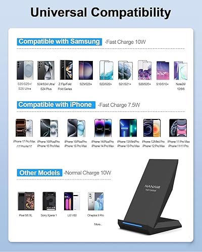 Miniatura 2 de Cargador inalámbrico rápido, 2 unidades Soporte de carga inalámbrico certificado NANAMI Qi para iPhone 14131212 Pro MaxSE 202011XRXSX8 Plus, Samsung