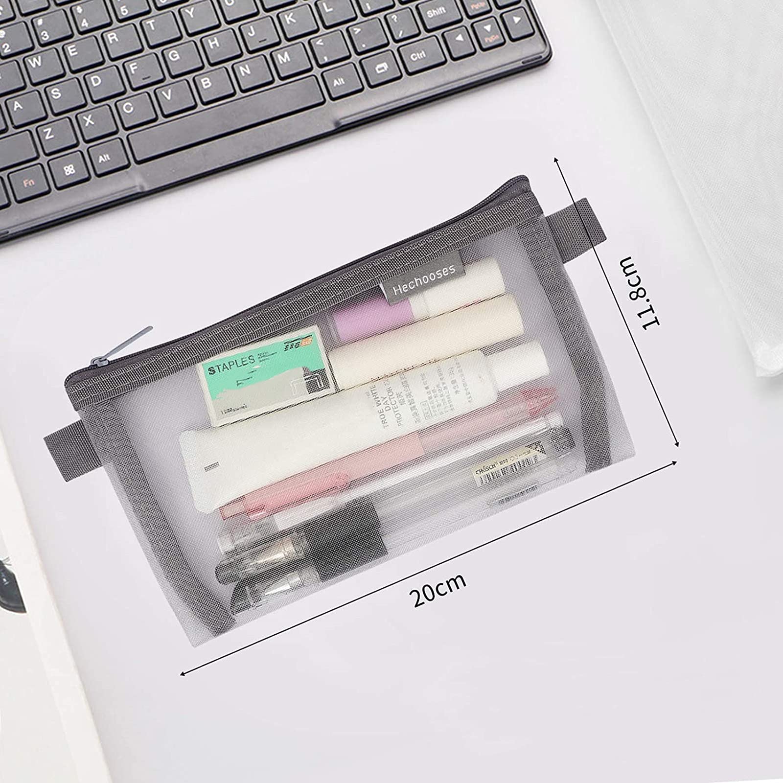 RETON 10 Astucci Trasparenti Portamatite In PVC - Multicolore (Nero, Bianco, Rosa) Per Scuola, Trucco, Viaggio E Ufficio - 2