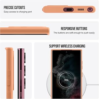 for Samsung Galaxy S23 Ultra Case, Thin Liquid Silicone Case,Shockproof,Slim Thin Phone Case for Samsung Galaxy S23 Ultra,Full Body Screen Camera Protective Cover-Orange 2-sam s23u-08