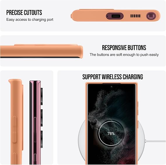 for Samsung Galaxy S23 Ultra Case, Thin Liquid Silicone Case,Shockproof,Slim Thin Phone Case for Samsung Galaxy S23 Ultra,Full Body Screen Camera Protective Cover-Orange 2-sam s23u-08
