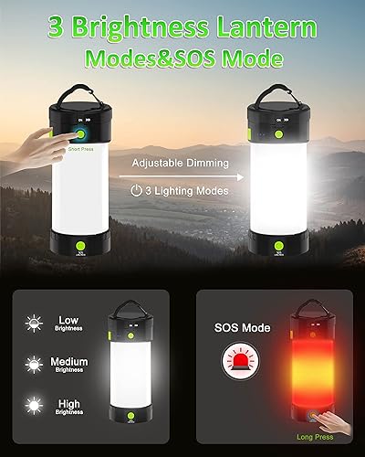 Miniatura 3 de Linterna de camping recargable, lámpara de batería de 4000 mAh, luz LED de linterna de campamento, linterna para cortes de energía, emergencia de