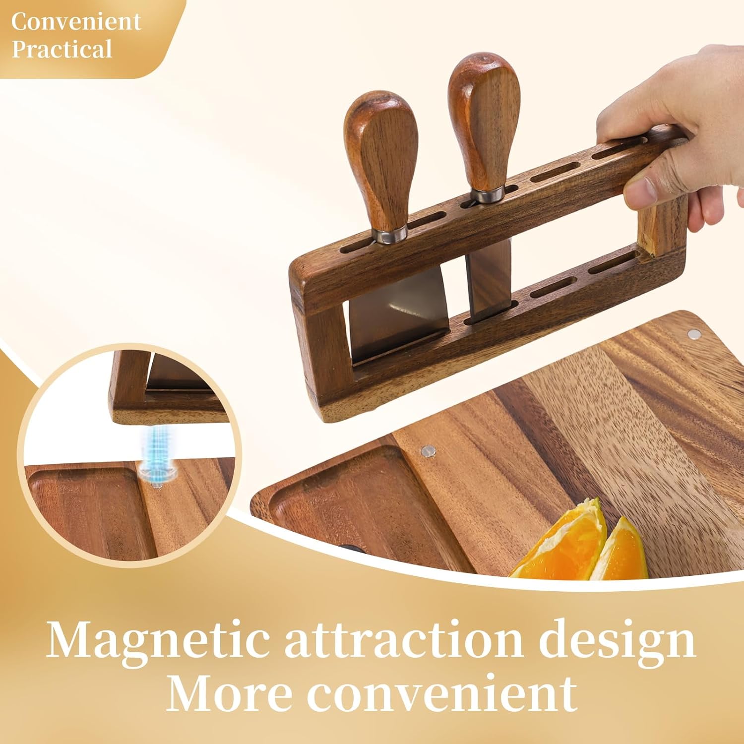 Acacia Charcuterie Board Set 14"x11" - Large Cheese Board & Knife Set, Elegant Bridal Shower Gift, Wedding Serving Tray, Rustic Charcuterie Platter with Stainless Steel Tools