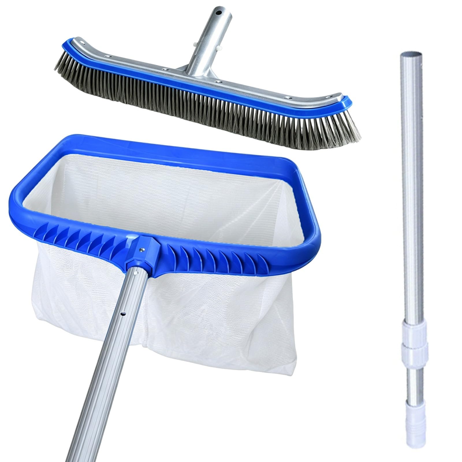LZMZMQ Swimming Pool Cleaning Kit with Telescopic Pole, 3-in-1 Pool Maintenance Set for Above Ground Pool, Combo Pools Brush and Skimmer, Easy Assembly(5.7m/18.7ft)