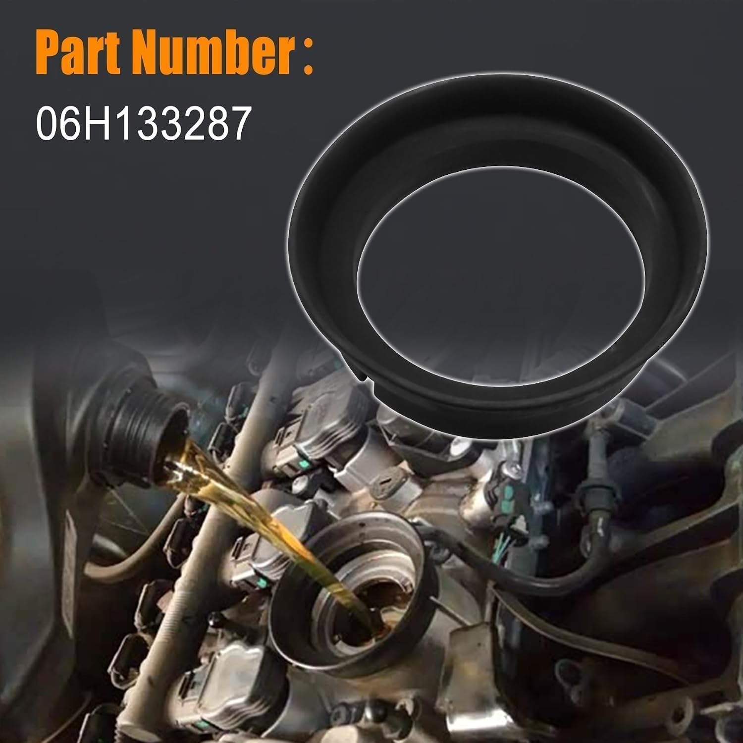 Engine Motor Oil Filler Cover Cap Ring Seal Gasket Compatible with VW Volkswagen Passat CC Sedan 2.0L 2009-2012 for Tiguan Sport 2.0L 2009-2017 for Audi A3 A4 A5 A6 Q3 Q5 S3 Replace 06H133287