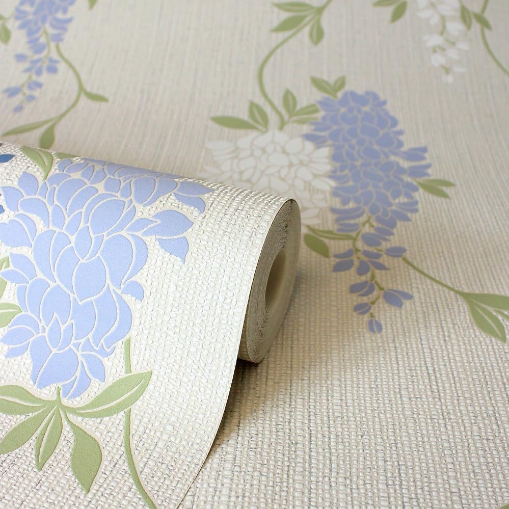 Fine Decor FD43674 Wisteria Floral Blue Wallpaper, Blue
