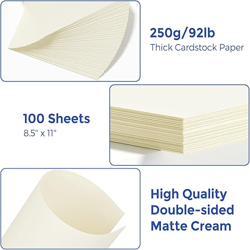 Miniatura 2 de CreGear 25 hojas de cartulina color crema de 8.5 x 11 pulgadas, papel de cartulina grueso, papel de impresora de cartulina de 92 libras8.82 ozm,