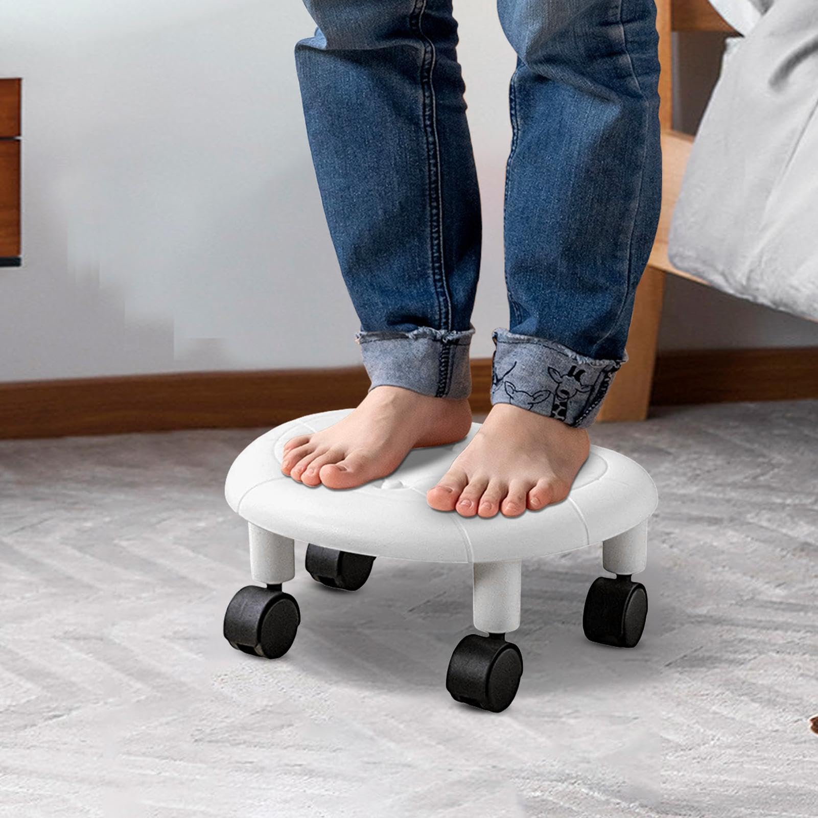 Silla de Ruedas Baja - Taburete de Belleza, Asiento con Ruedas Giratorio | Taburete Bajo Con Giratorio 360° Y Ruedas, Taburete Ruedas Ruedas Para Casa, Salón De Uñas, Spa, Trabajar En El Fre