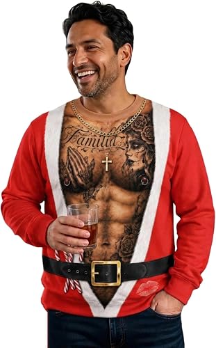Ugly Christmas Sweater Hairy Chest Fake Muscle Crewneck Sweatshirt Men