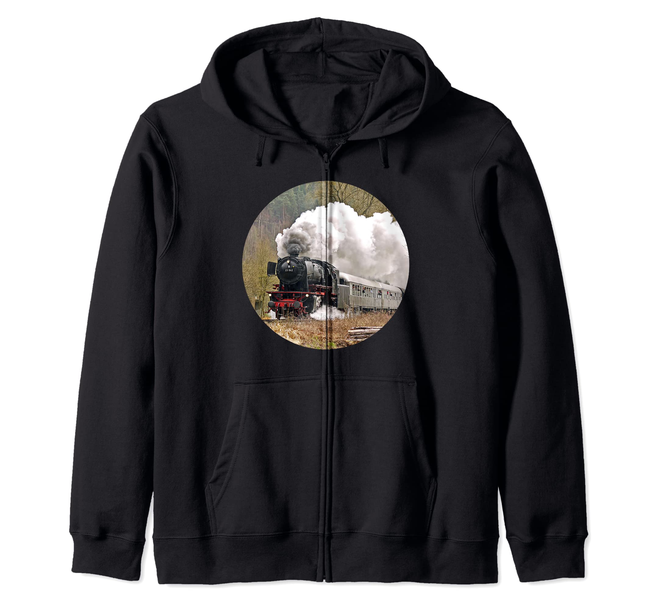 Vintage Old Locomotive Steam Engine Train Station Choo Choo Zip Hoodie