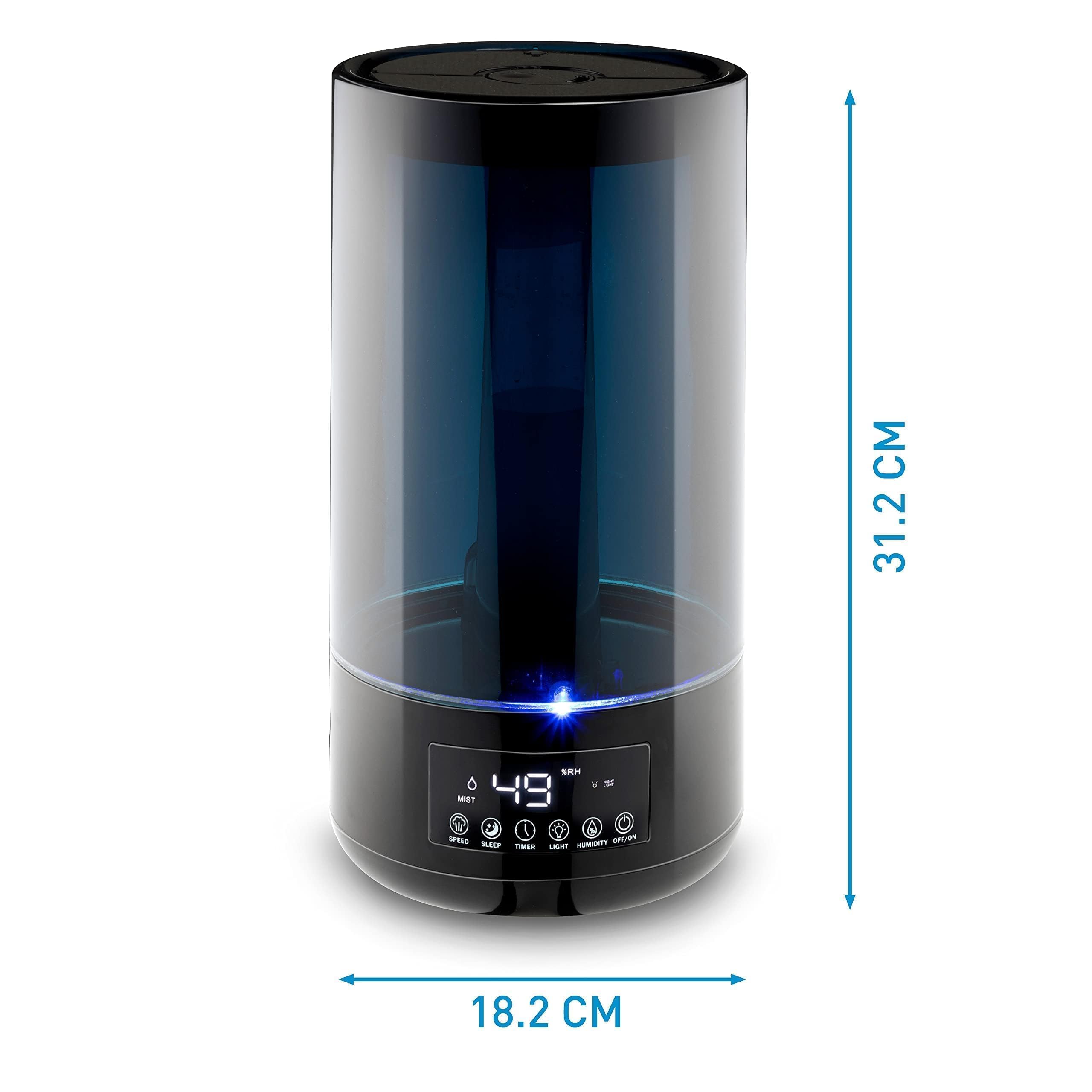 Grundig Luftbefeuchter und Aroma Diffuser 4,3L - Diffuser Ätherische Öle - Humidifier mit Hygrometer und Zeitschaltuhr - Räume der 15 zu 35m2 - mit Nachtlicht - Schwarz