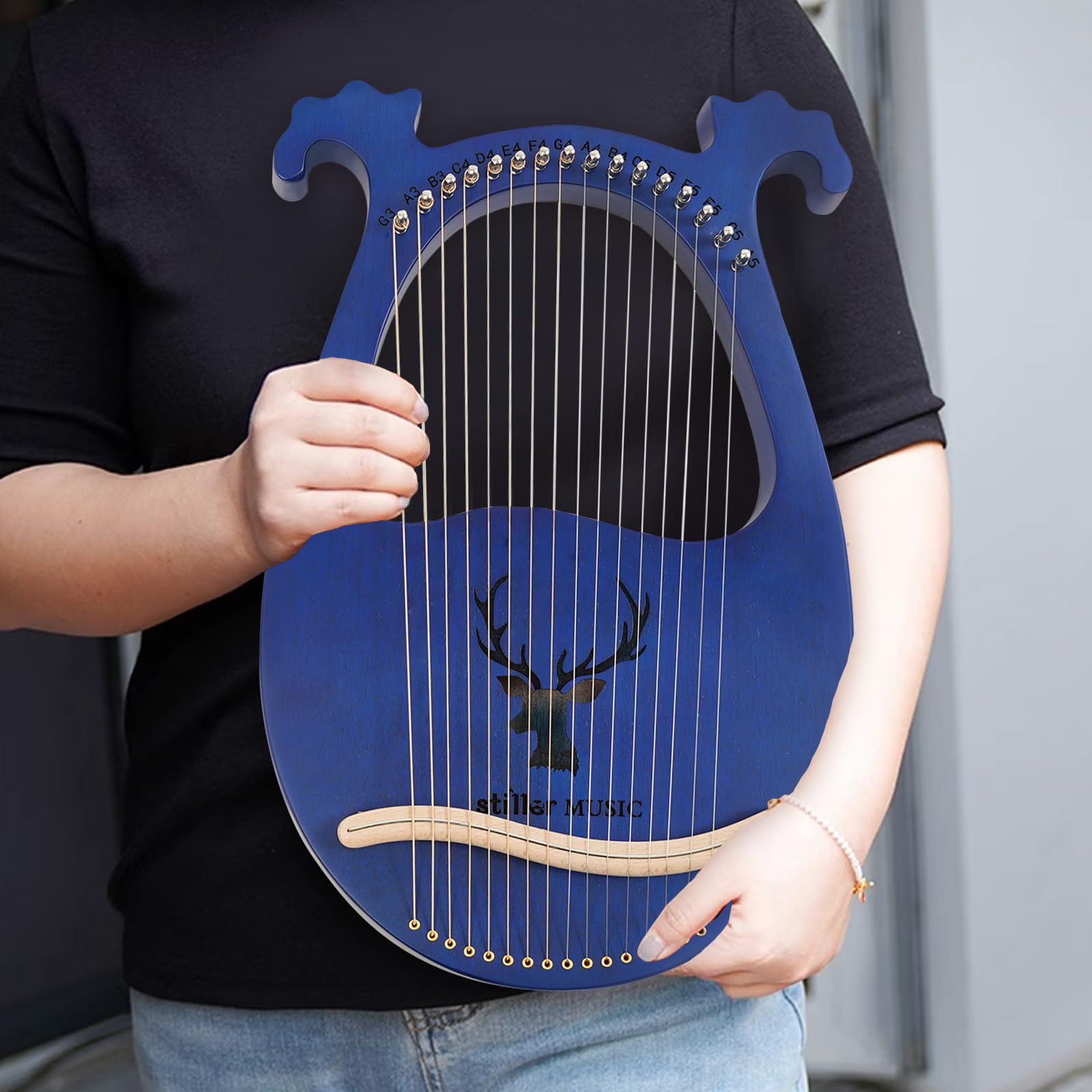 Lyre 16 cordes en acajou Lyre Harpe avec clé d'accordage Instrument de musique pour adultes enfants débutants