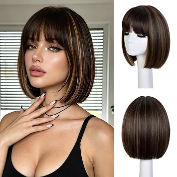 Bob Wig With Bangs Short Bob Wigs for Women Girl 12inch