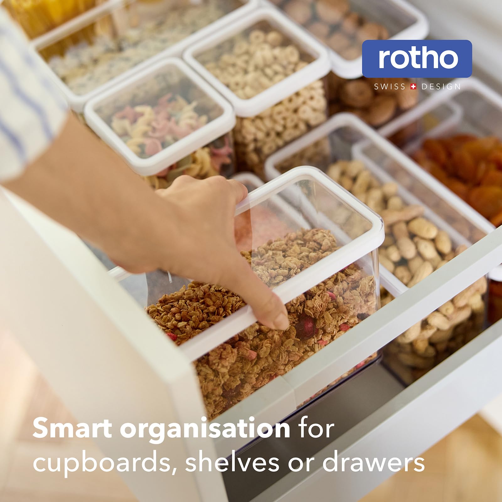 Rotho Loft Set 19 Contenitori Alimentari Ermetici, Plastica Senza BPA | Barattoli trasparenti impilabili per farina, pasta e muesli, 0,5l fino a 3,2l, lavabili in lavastoviglie e antigraffio