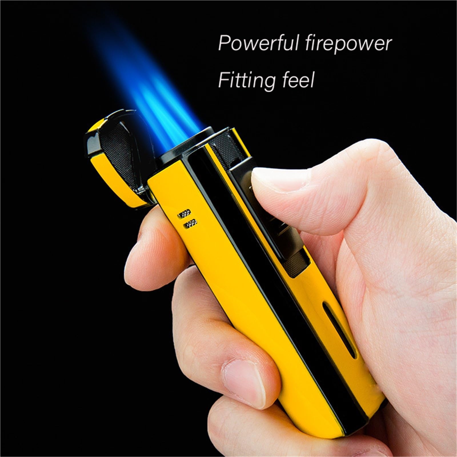 Briquet coupe-vent en métal à 3 flammes, taille de flamme réglable, outil multifonction avec couvercle rabattable, idéal pour le camping, l'extérieur, et allumer des bougies