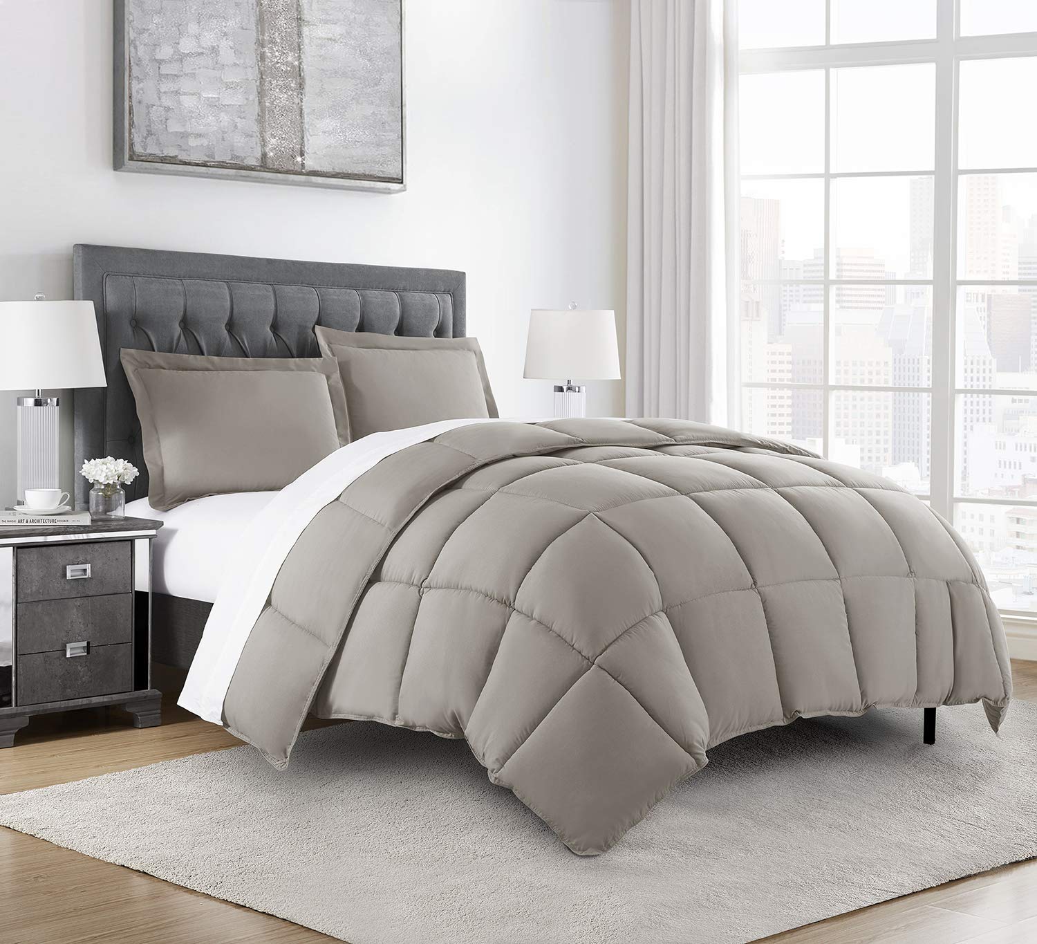 Chezmoi Collection 3-Piece Down Alternative Comforter Set - Lightweight All Seasons Luxurious Brushed Microfiber Comforter (Queen, Taupe)