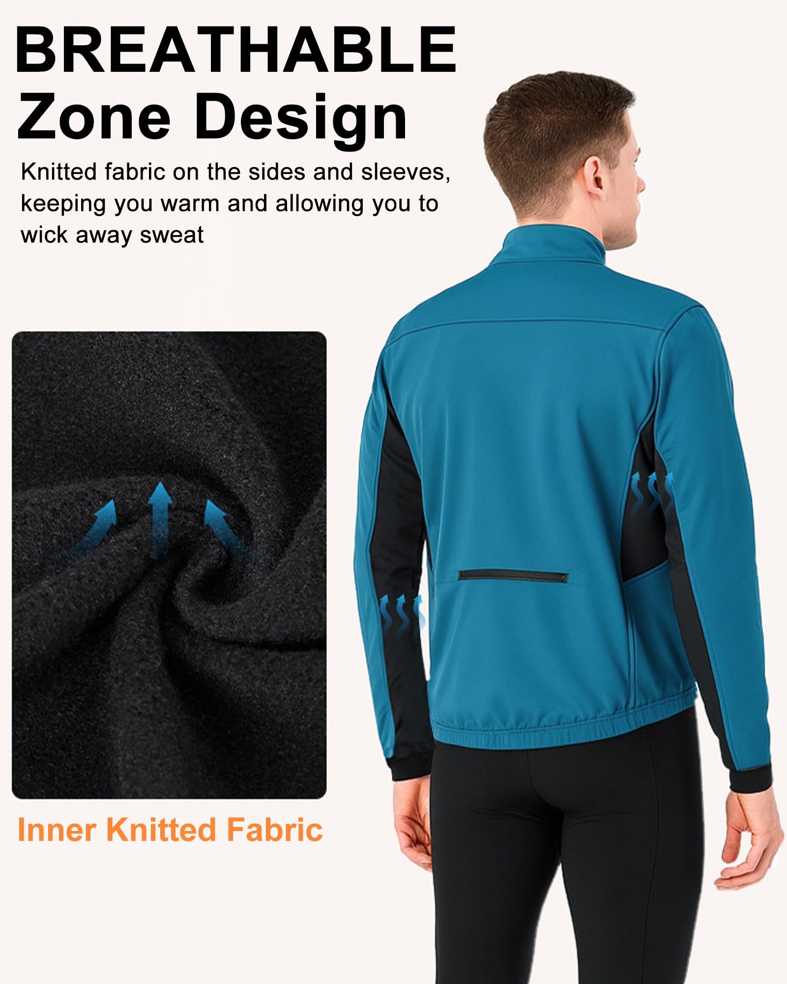 Chaqueta Hombre Ciclismo Invierno Polar Térmica Impermeable Cortavientos para Bici Montaña y Running con 4 Bolsillos