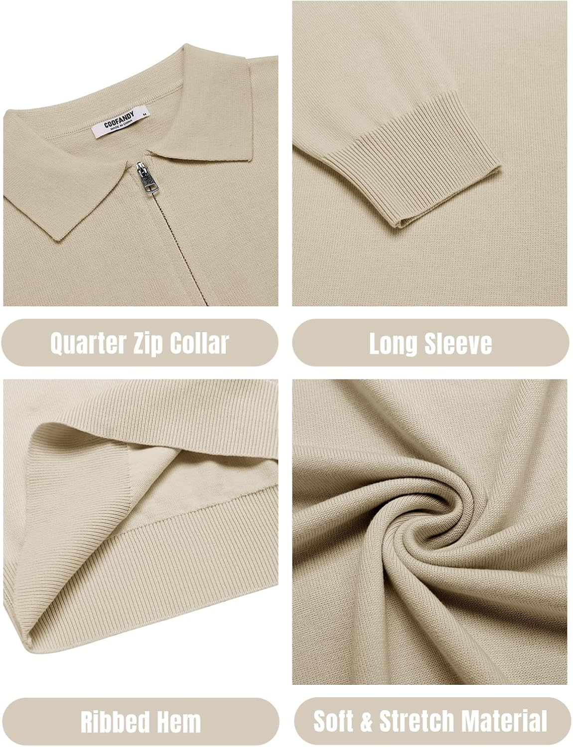 COOFANDY Mens Knit Polo Sweater Casual Long Sleeve Quarter Zip Polo Sweater Classic Golf Shirts - Image 5
