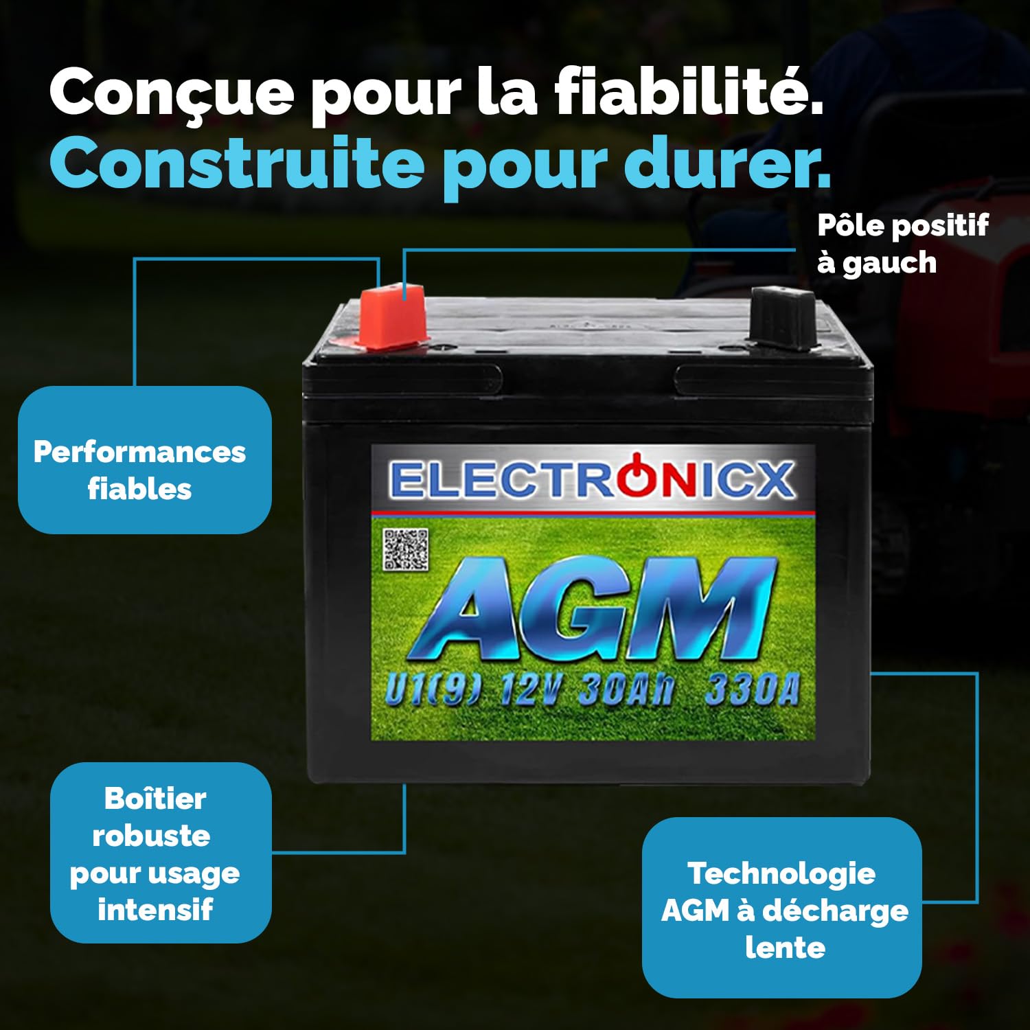Batterie 30Ah AGM Premium pour Tondeuse et Tracteur - Compatible Batterie Tondeuse Autoportée Idéale 30 Ah Tondeuse MTD, Briggs et Stratton Plus U19