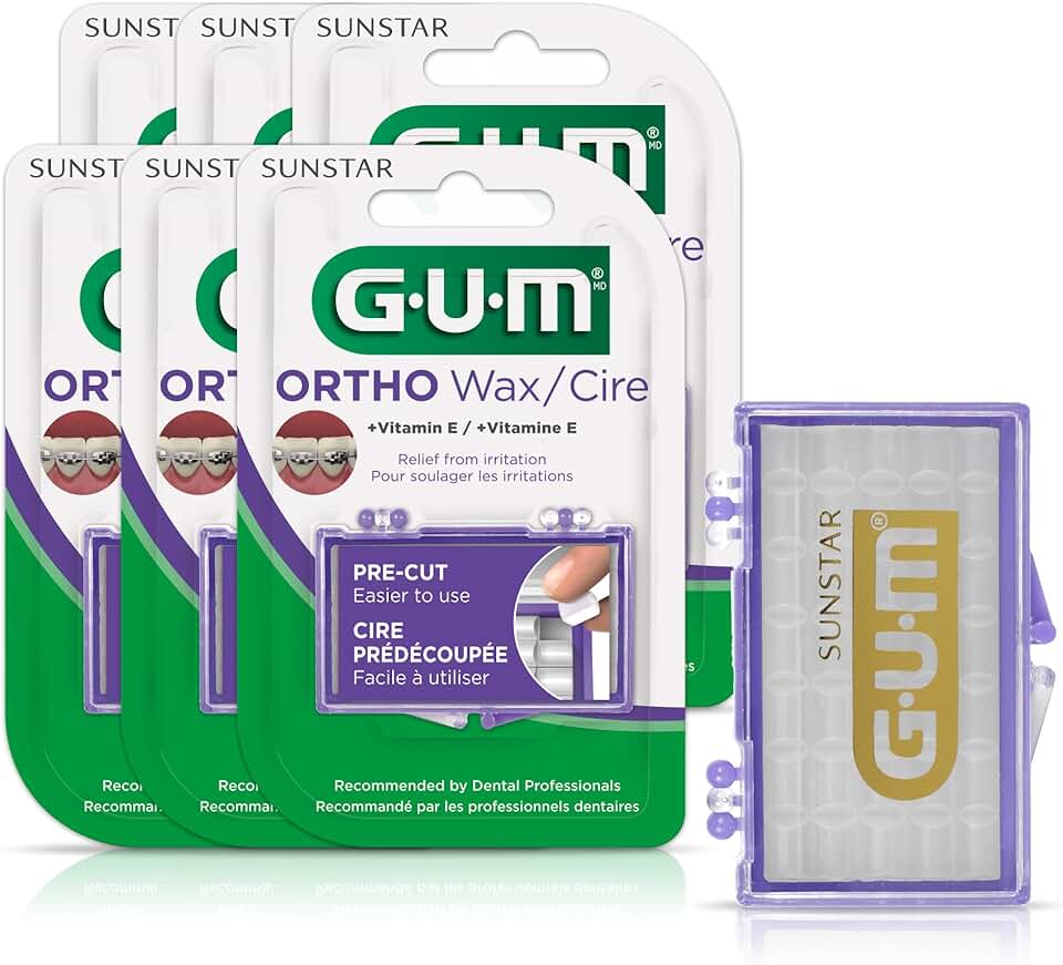 GUM Orthodontic Wax for Braces and Dental Devices - Soothing Dental Wax with Vitamin E and Aloe Vera - Clear Color - Unflavored (Pack of 6)