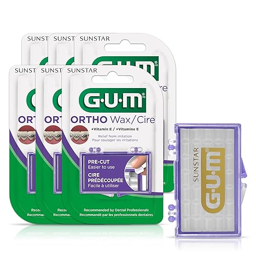 GUM Orthodontic Wax for Braces and Dental Devices - Soothing Dental Wax with Vitamin E and Aloe Vera - Clear Color - Unflavored (Pack of 6) - Unflavored - 1 Count (Pack of 6)
