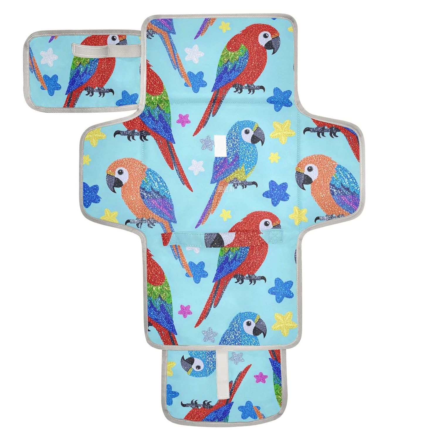 Fake Glitter Cartoon Parrot Bird Blue Reusable Changing Pads with Tissue Pocket Portable Changing pad for Baby with Built-in Pillow cambiadores de pa?ales para Bebes