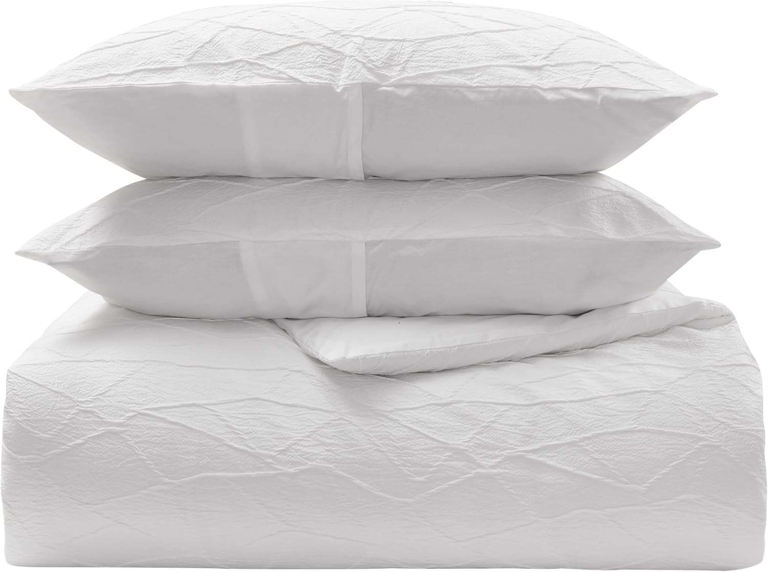 Vera Wang - Queen Duvet Cover Set, Lightweight Bedding Set with Matching Pillowcases, 3 Piece Bed Set with a Soft & Textured Feel (Abstract Crinkle White)