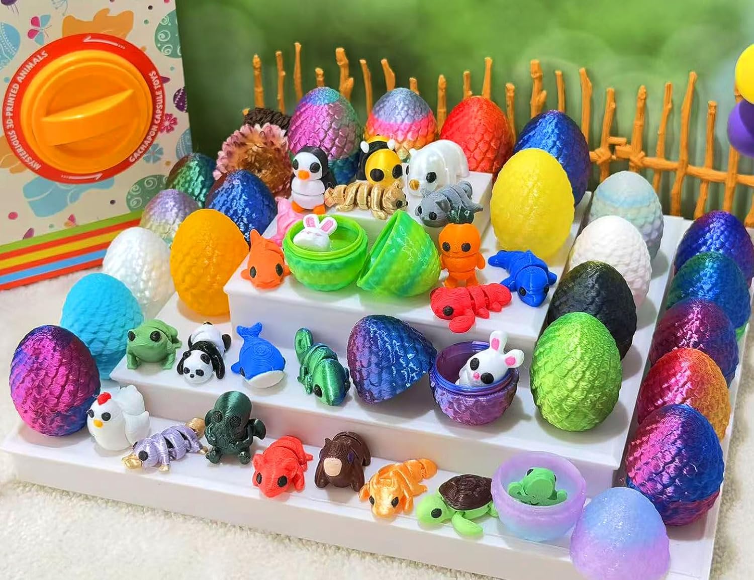 24 Pack Prefilled Easter Eggs with 3D Printed Articulated Animals Inside - Reusable Vending Machine Toy Easter Eggs for Easter Egg Hunt, Party Favor Bags, Gift Filler for Kids