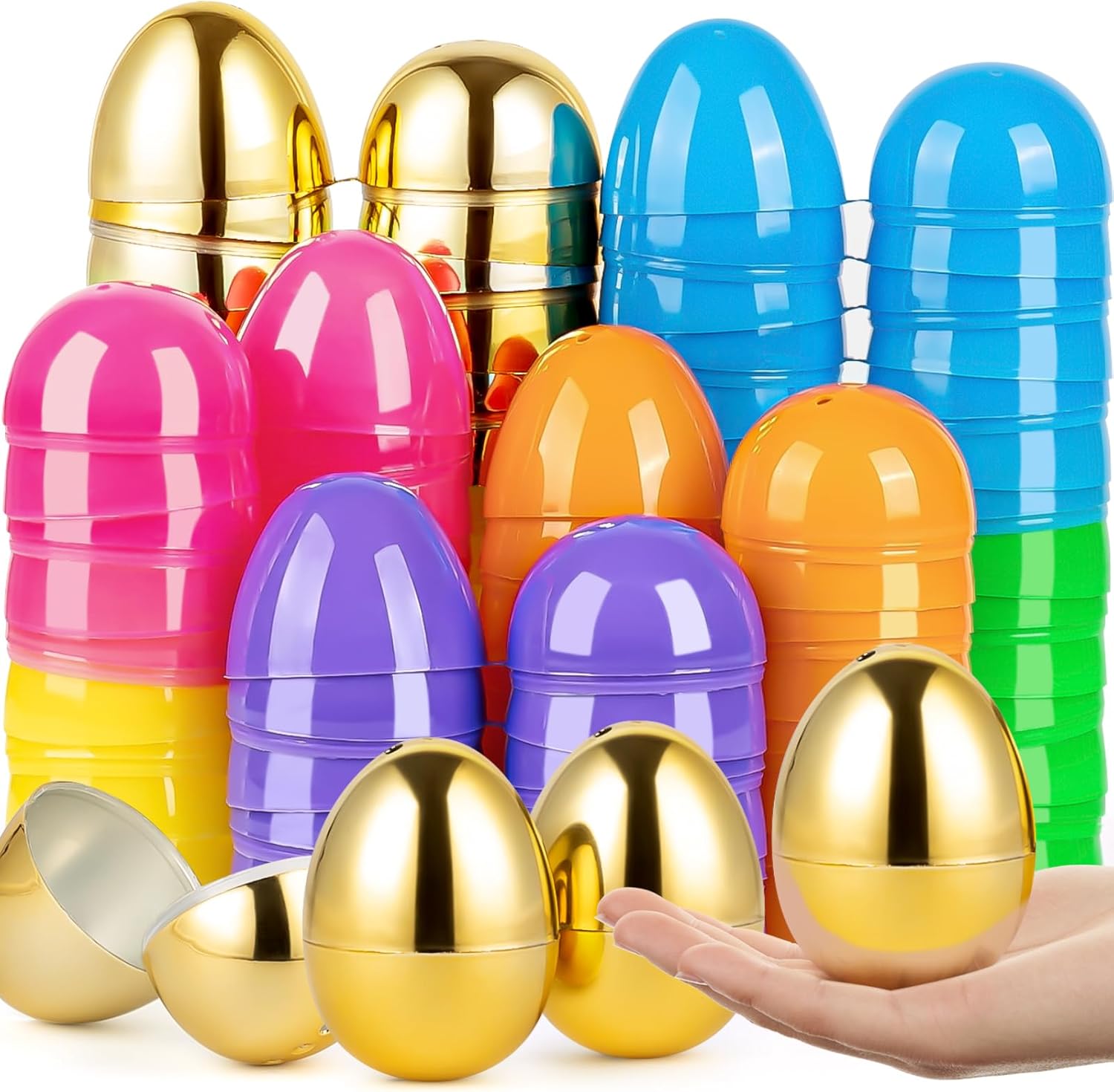 36 Count 3.14" Plastic Easter Eggs, 30 Pcs Empty Suprise Eggs 6 Pcs Golden Eggs Bulk, Fillable Eggs with Hinge for Easter Hunt, Basket Stuffers Fillers, Basket Stuffers, Classroom Prize Supplies