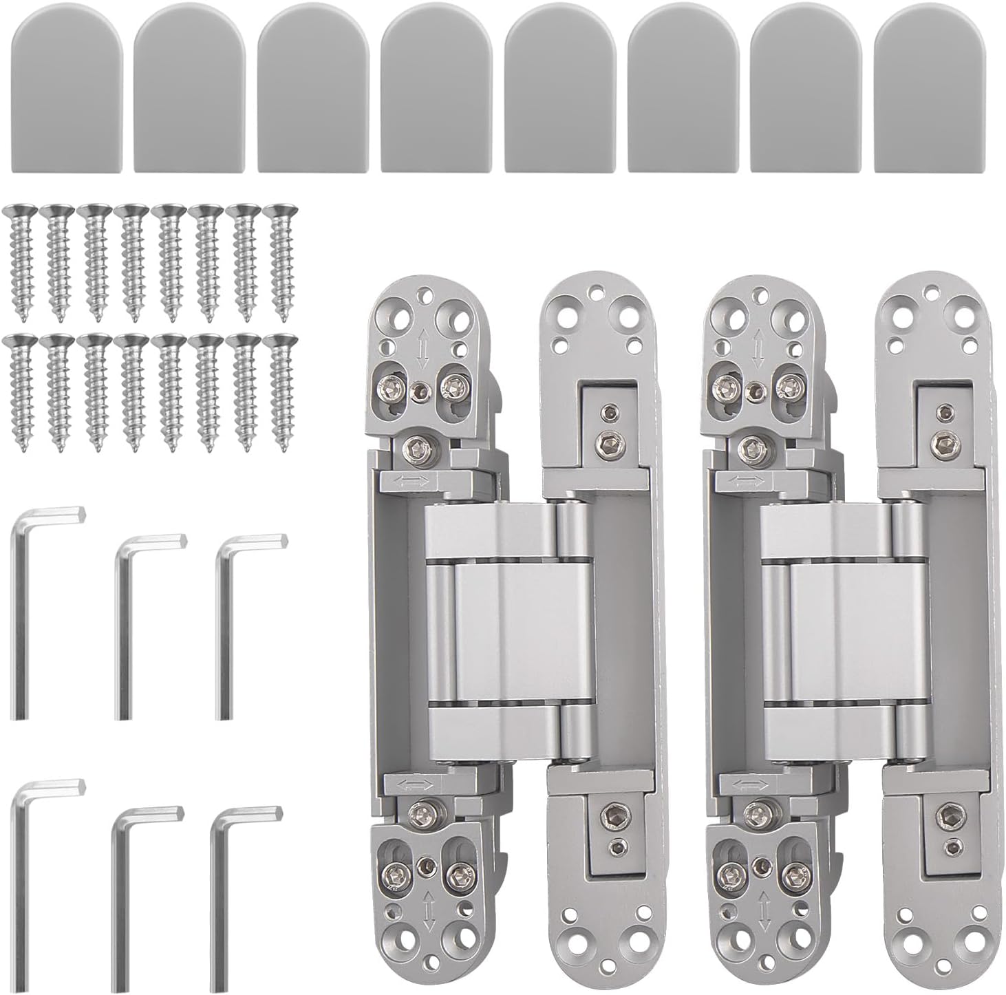 maXpeedingrods 2Pcs Hidden Door Hinge, 7 Inch Invisible Hinges for Doors, 3 Way Adjustable & Heavt Duty Hinges, 180 Degree Concealed Door Hinge for Door Thickness >45mm (Silver)