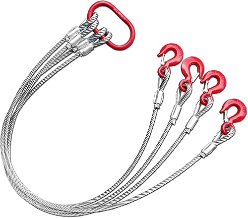 Miniatura 8 de Cuerda de alambre de 4 patas de 12 pulgadas x 5 pies, 6610 libras, 3.0 toneladas, capacidad nominal vertical, 4 patas con ganchos de cabestrillo,