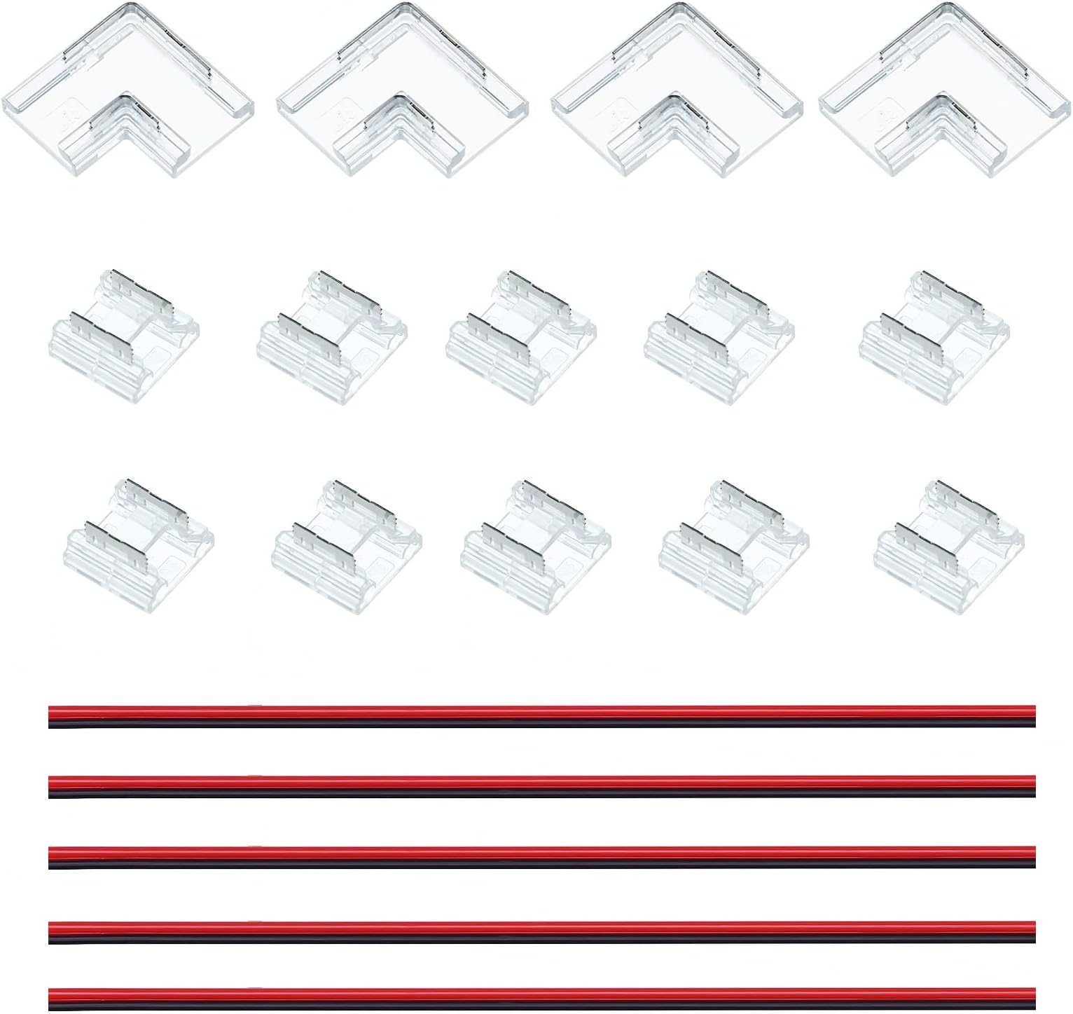 JOYLIT2 Pin 10MM COB SMD LED Strip Connector, Clear Solderless Connectors, 10 Straight Reconnect Connectors, 4 L-Corner Connectors, 5 Pieces of 20AWG Wires