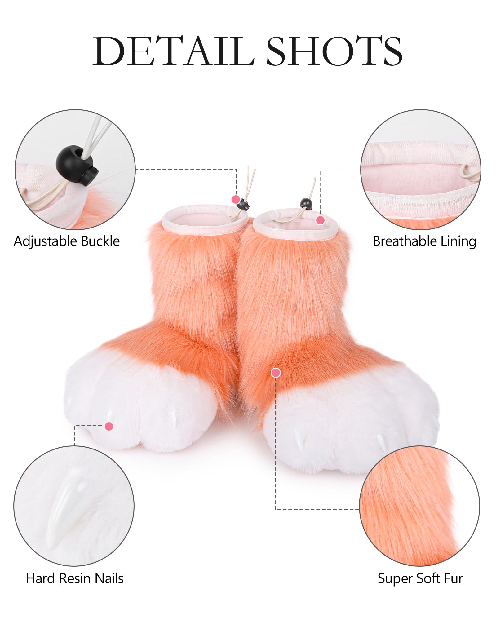ZFKJERS Cosplay Animal Cat Plastic Claws for Fursuit Feet Paw Shoes Furry Paw Slippers Adults Costume Accessories Set (Orange) - Image 4