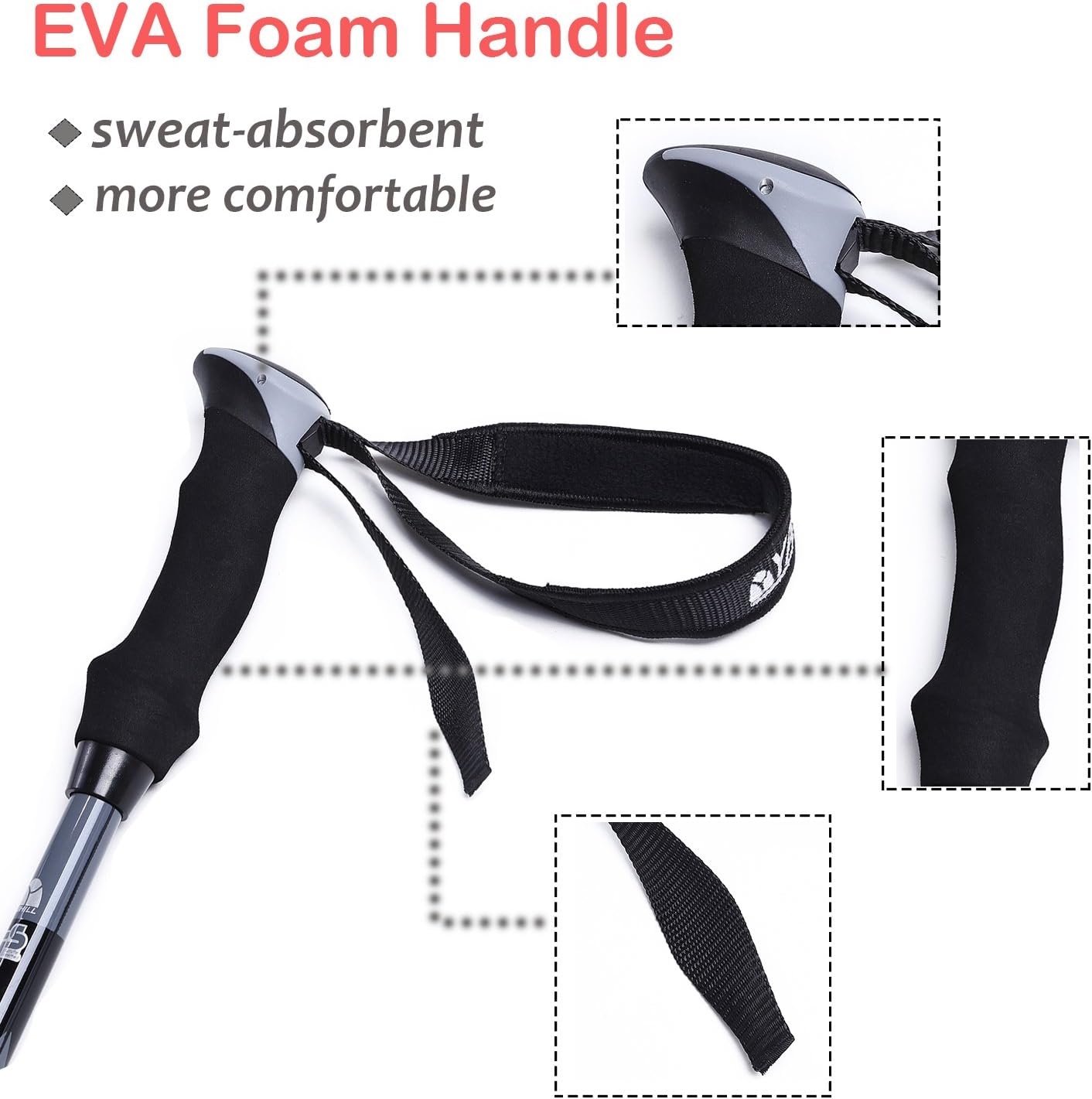 Yahill Folding Trekking Pole Collapsible Stick Ultralight Adjustable, Alpenstocks with EVA Foam Handle, or Tips Protector Replacement Set for Travel Hiking Camping Climbing Backpacking Walking