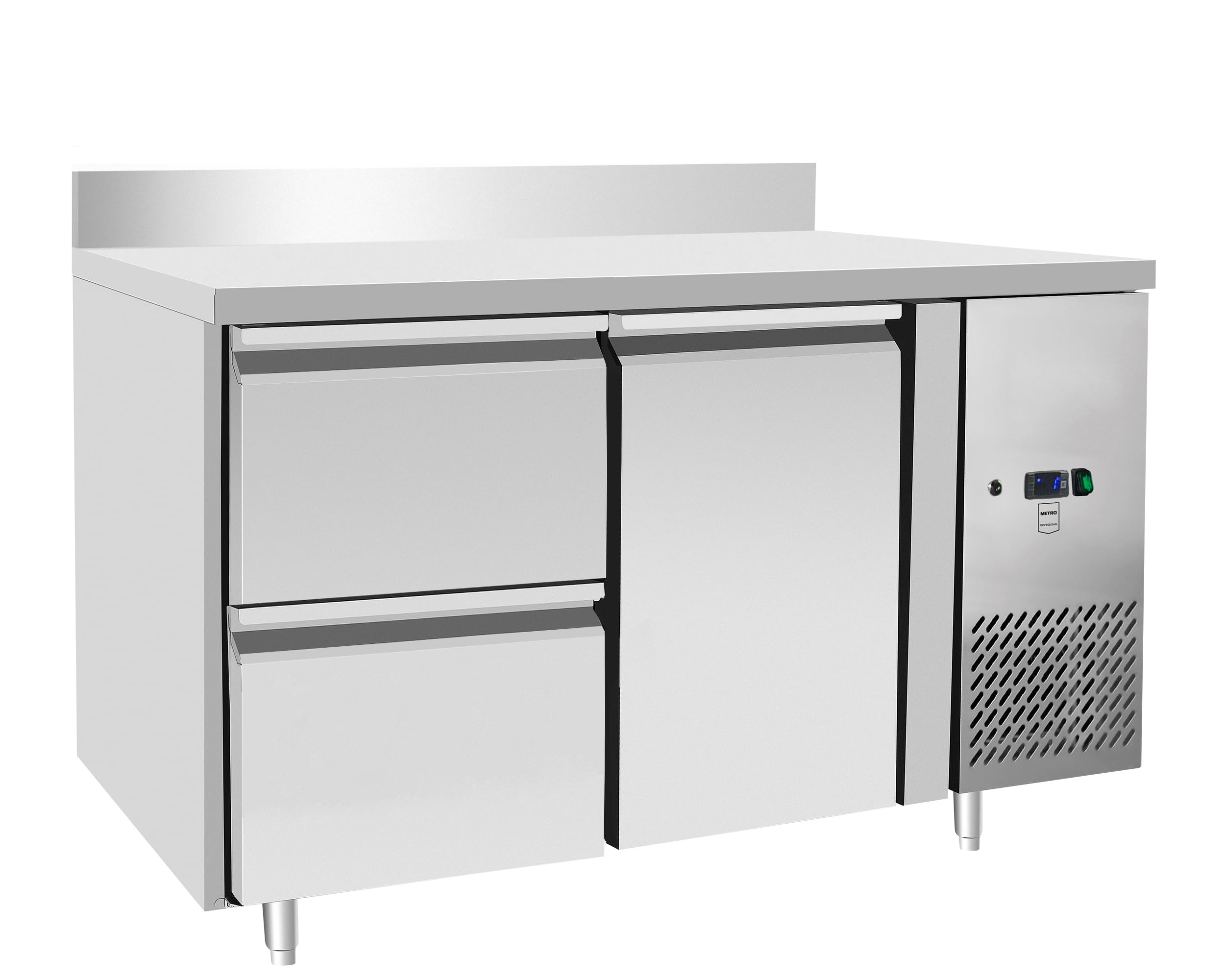 METRO Professional Tavolo refrigerato GCC21002D-BS, acciaio inox, 136 x 70 x 85 cm, 135 L, raffreddamento ad aria, argento