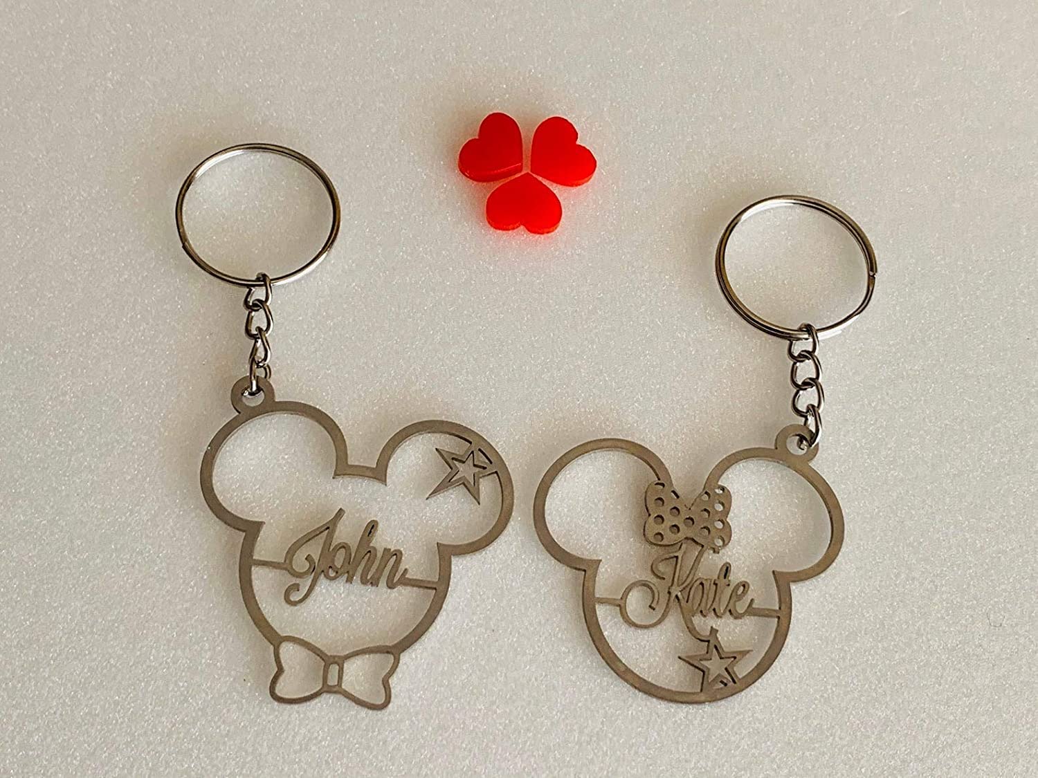 Personalized Mickey Mouse Keychain Minnie Mouse Keyring Disney Theme Charm Custom Name Gift Stainless Steel Key Chain Cartoon Gift for Kids Mickey Ears Key Ring Accessory Birthday Present Anniversary : Handmade Products