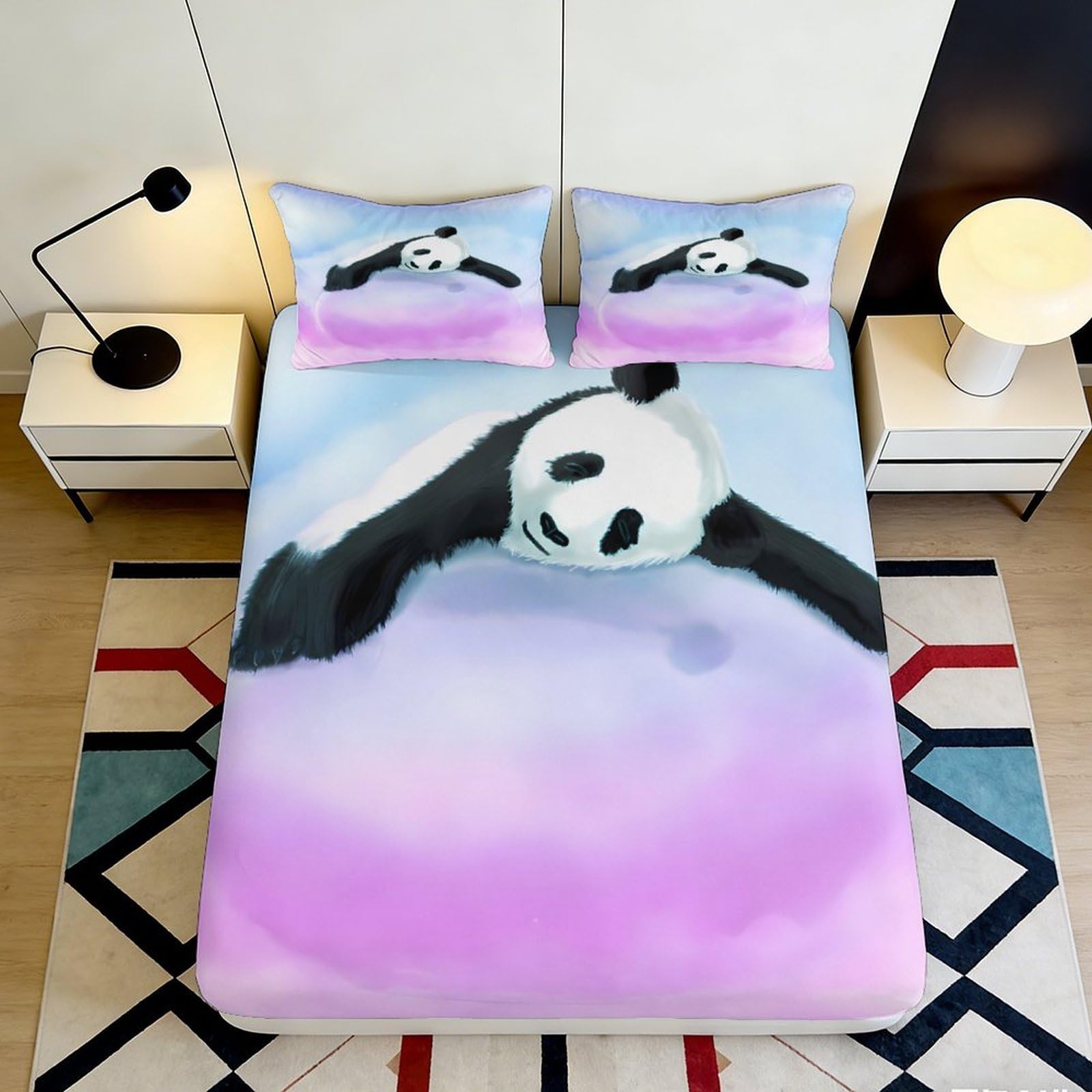 Pnayamiorkfel Style-9 3D Printed Panda Cloud Fitted Sheet Microfiber Soft Breathable Cartoon Bed Cover For Bedroom Guest Room Decor 90X200x25cm
